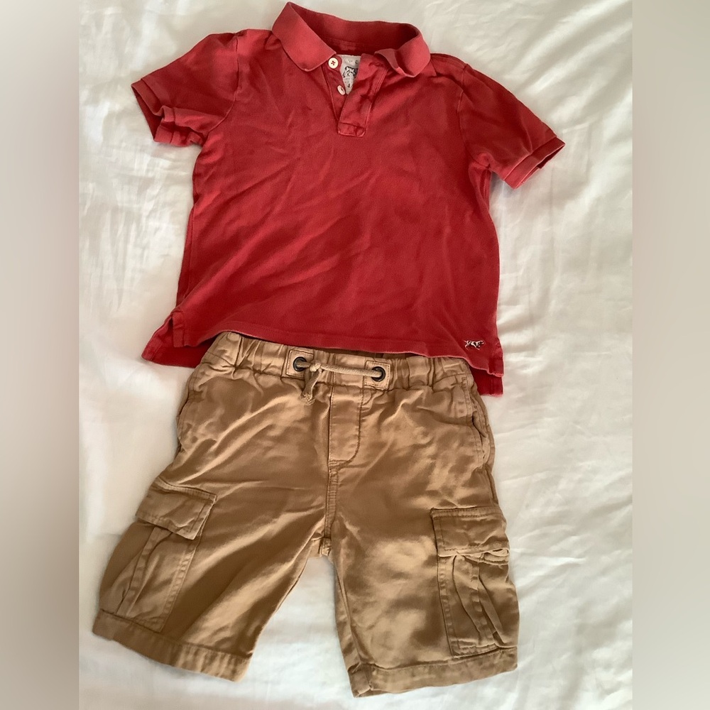 J. Crew Crewcuts Red Polo with Dog and Khaki Shorts 4-5T, EUC